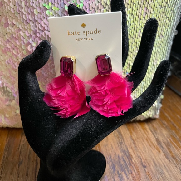 KATE SPADE pink feather earrings In Full Bloom jewel set gold pierced PINKMULTI - Picture 3 of 7